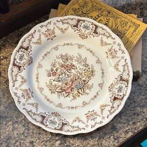 Brown Floral Transferware Dinner Plate
